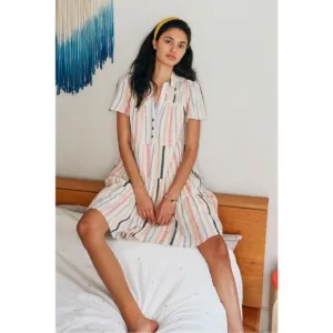 Anthropologie Georgina Tiered Striped Button Front Babydoll Shirt Dress size M