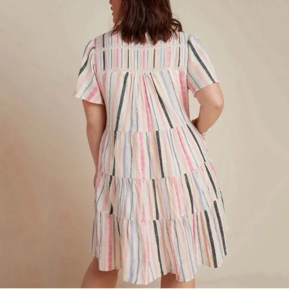 Anthropologie Georgina Tiered Striped Button Front Babydoll Shirt Dress size M