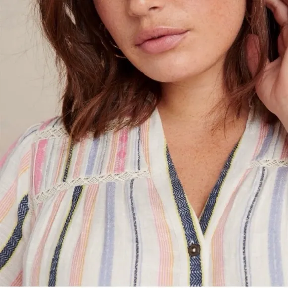 Anthropologie Georgina Tiered Striped Button Front Babydoll Shirt Dress size M