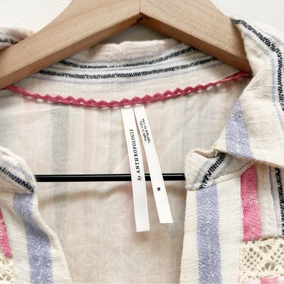 Anthropologie Georgina Tiered Striped Button Front Babydoll Shirt Dress size M