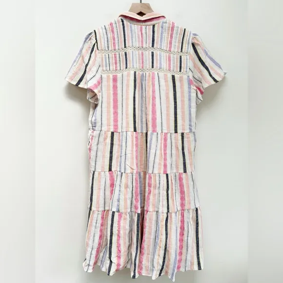 Anthropologie Georgina Tiered Striped Button Front Babydoll Shirt Dress size M