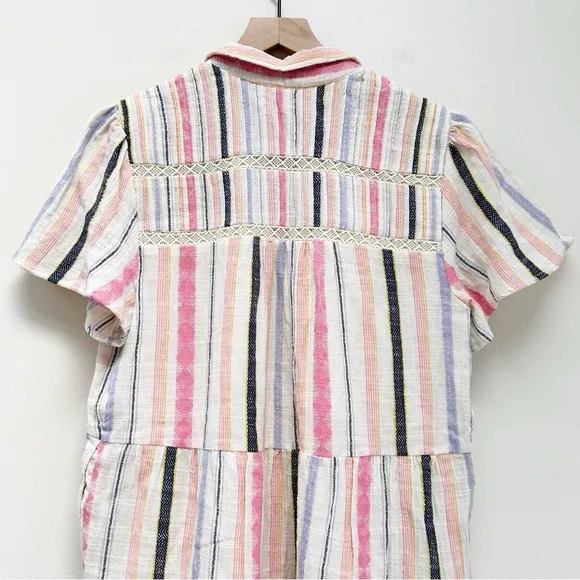 Anthropologie Georgina Tiered Striped Button Front Babydoll Shirt Dress size M