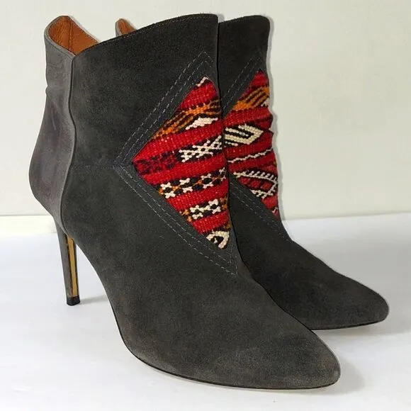 Anthropologie Howsty Etnia Embroidered Stiletto Booties Sz 39