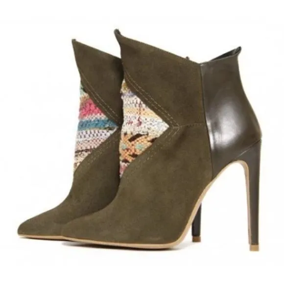 Anthropologie Howsty Etnia Embroidered Stiletto Booties Sz 39