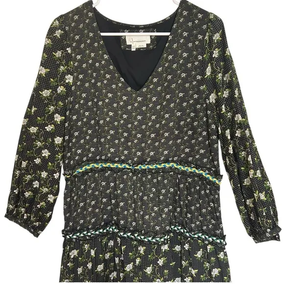 Anthropologie Karoline Tiered Maxi Dress Long Sleeve Ditsy Floral size 14 Boho