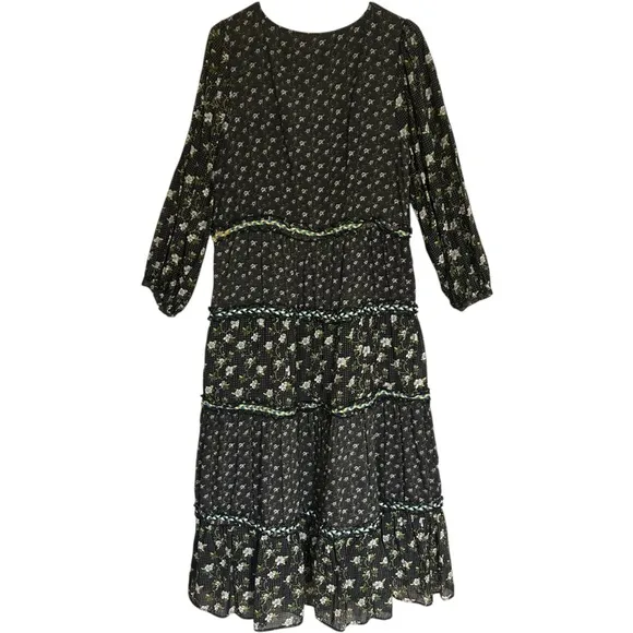 Anthropologie Karoline Tiered Maxi Dress Long Sleeve Ditsy Floral size 14 Boho