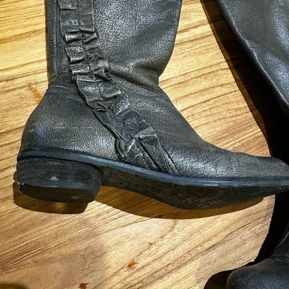 Anthropologie Miss Albright Women’s Pebbled Primped Leather Ruffle Tall Boots