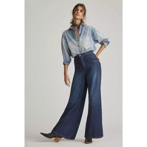 Anthropologie Pilcro The Upper Case A Super Flare High Rise Relaxed Jean Size 30
