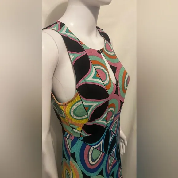Anthropologie Sz 4 Multicolor Geometric Swirl Flowy Midi Dress Elegant Boho Chic