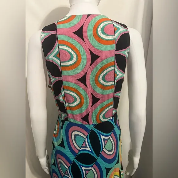 Anthropologie Sz 4 Multicolor Geometric Swirl Flowy Midi Dress Elegant Boho Chic