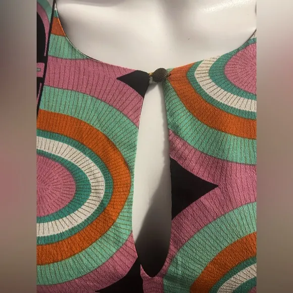 Anthropologie Sz 4 Multicolor Geometric Swirl Flowy Midi Dress Elegant Boho Chic