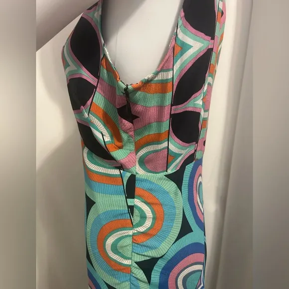 Anthropologie Sz 4 Multicolor Geometric Swirl Flowy Midi Dress Elegant Boho Chic