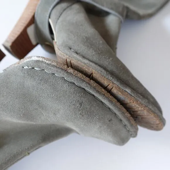 Anthropologie Terra Plana Grey Suede Interchangeable Harness Cowboy Boots
