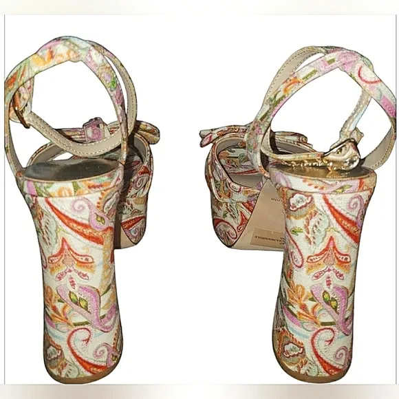 Antonio Melani Floral 9.5 Platform Boho Spring Paisley Retro Bow Dress Sandals