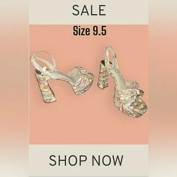 Antonio Melani Floral 9.5 Platform Boho Spring Paisley Retro Bow Dress Sandals