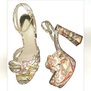 Antonio Melani Floral 9.5 Platform Boho Spring Paisley Retro Bow Dress Sandals