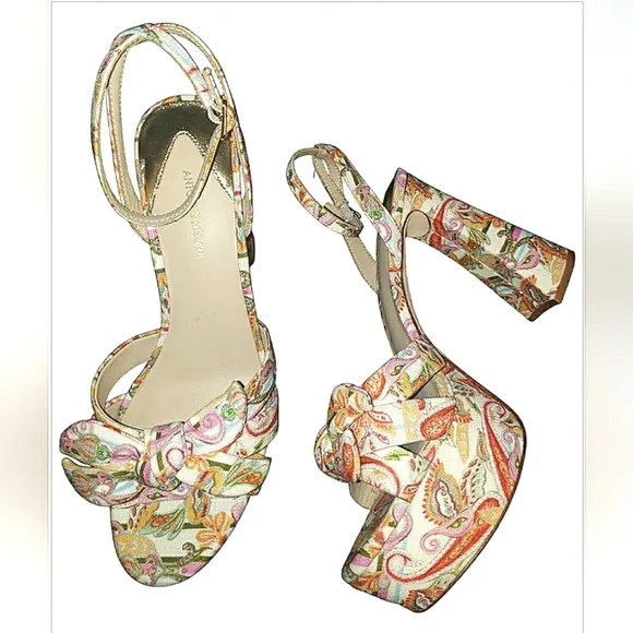 Antonio Melani Floral 9.5 Platform Boho Spring Paisley Retro Bow Dress Sandals