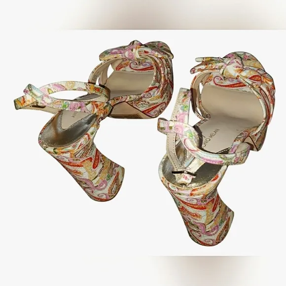 Antonio Melani Floral 9.5 Platform Boho Spring Paisley Retro Bow Dress Sandals