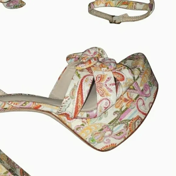 Antonio Melani Floral 9.5 Platform Boho Spring Paisley Retro Bow Dress Sandals