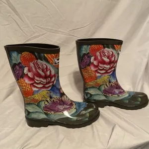 Anuschka Rain Boots Vintage Bouquet Floral Colorful Mid Calf Size 8 NEW - RARE