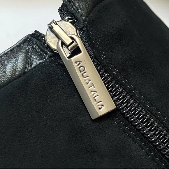 AQUATALIA BLACK SUEDE LEATHER TRIM CHUNKY HEEL ANKLE BOOTS