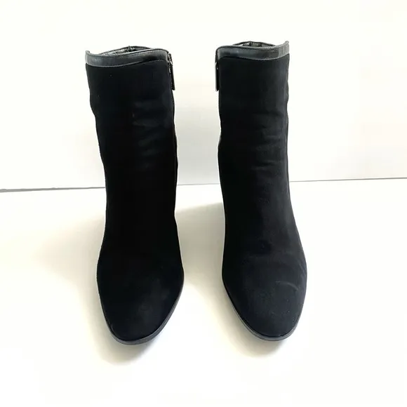AQUATALIA BLACK SUEDE LEATHER TRIM CHUNKY HEEL ANKLE BOOTS
