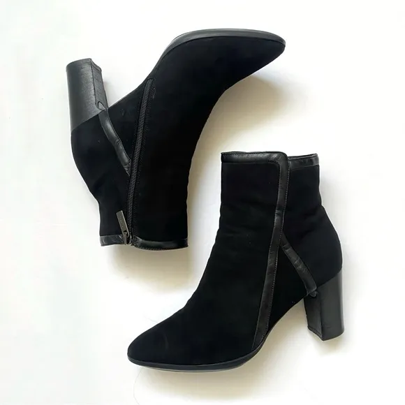AQUATALIA BLACK SUEDE LEATHER TRIM CHUNKY HEEL ANKLE BOOTS