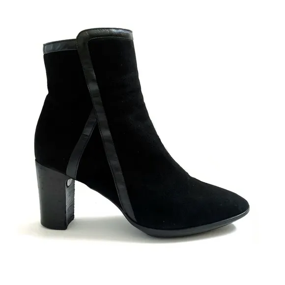 AQUATALIA BLACK SUEDE LEATHER TRIM CHUNKY HEEL ANKLE BOOTS