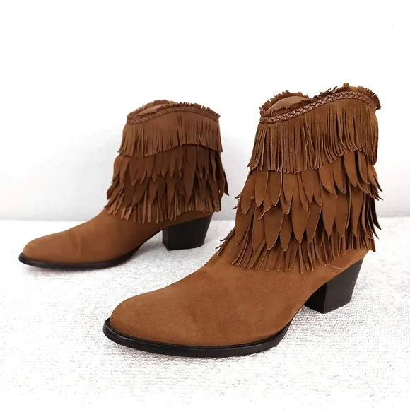 AQUAZZURA Firenze Pocahontas Suede Fringe Heeled Ankle Boots