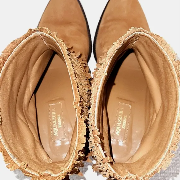 AQUAZZURA Firenze Pocahontas Suede Fringe Heeled Ankle Boots