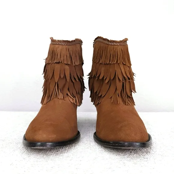 AQUAZZURA Firenze Pocahontas Suede Fringe Heeled Ankle Boots