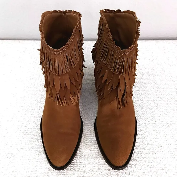 AQUAZZURA Firenze Pocahontas Suede Fringe Heeled Ankle Boots