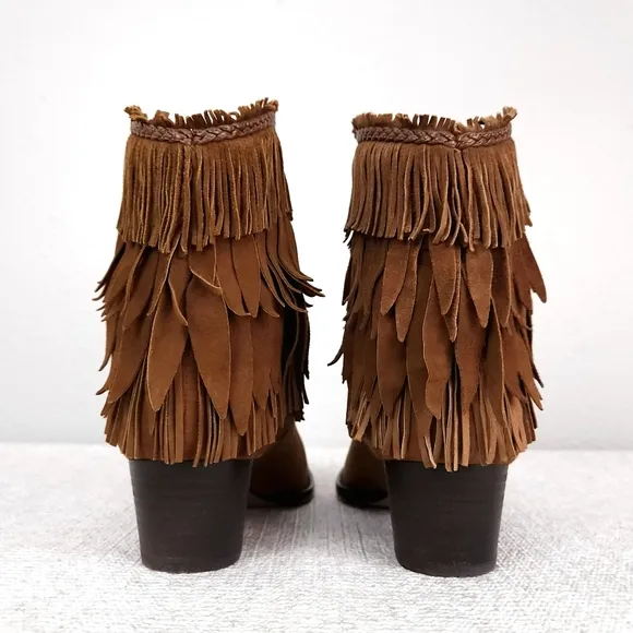 AQUAZZURA Firenze Pocahontas Suede Fringe Heeled Ankle Boots