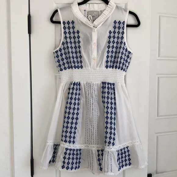 Area Stars Tie Neck Sleeveless Dress - Blue &amp; White - Small