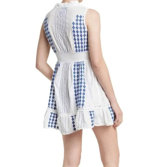Area Stars Tie Neck Sleeveless Dress - Blue &amp; White - Small
