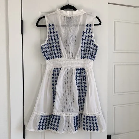 Area Stars Tie Neck Sleeveless Dress - Blue &amp; White - Small