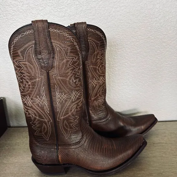 Ariat Alamar Chocolate Brown Lizard Western Cowgirl Cowboy Boots 8.5