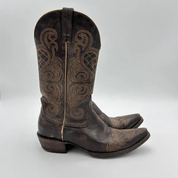 Ariat Bright Lights Snip Toe Leather Cowboy Boots Women's 6.5B Western Y2K Boho
