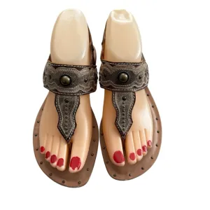 Ariat Brown Leather Studded Thong Sandals Size 6 Boho Coachella Western