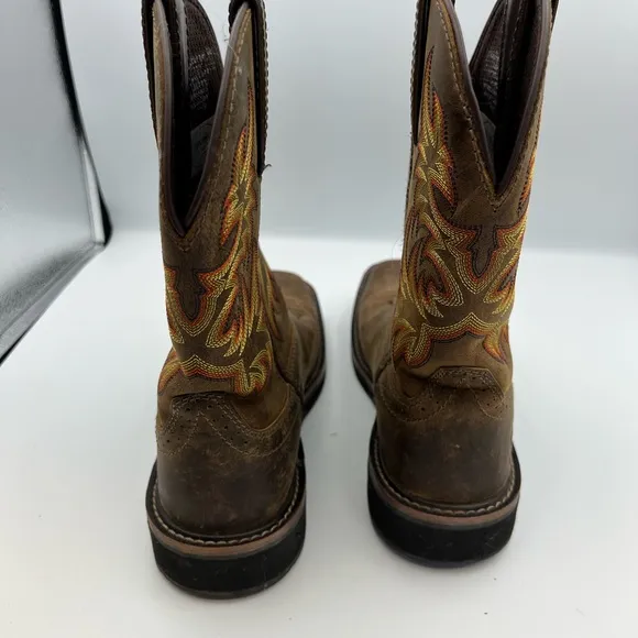 Ariat Brown Western Boots with Floral Stitching