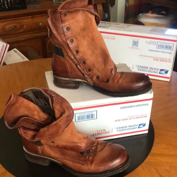 A.S.98 Emerson Italian Zipper Boho Biker Rust Distressed Boots EU41/US10.5 TTS