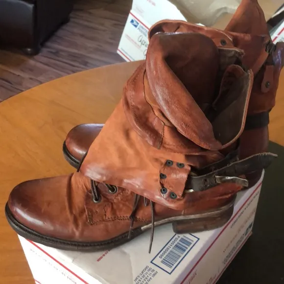 A.S.98 Emerson Italian Zipper Boho Biker Rust Distressed Boots EU41/US10.5 TTS