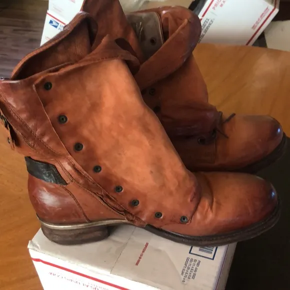A.S.98 Emerson Italian Zipper Boho Biker Rust Distressed Boots EU41/US10.5 TTS