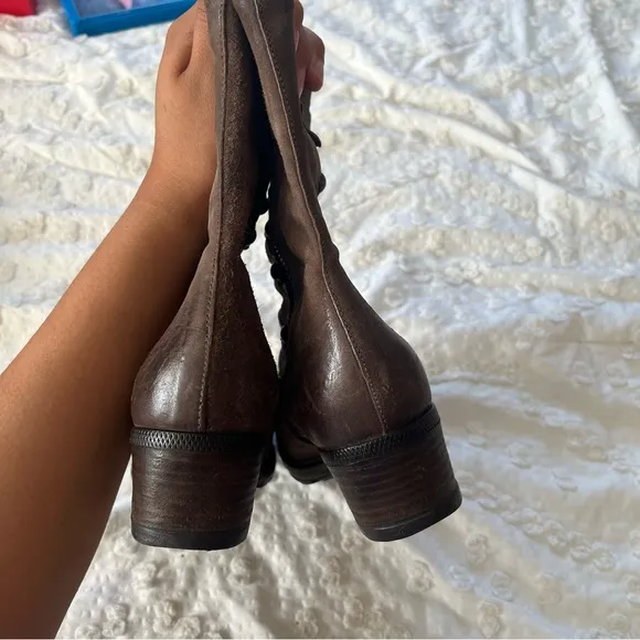 A.S.98 Military Dress Style Boots in Stone Leather Side Zip Women's 38 (US 7.5)