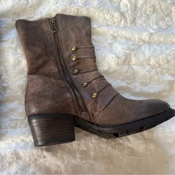 A.S.98 Military Dress Style Boots in Stone Leather Side Zip Women's 38 (US 7.5)