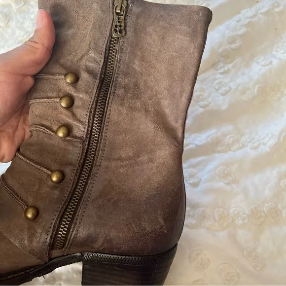 A.S.98 Military Dress Style Boots in Stone Leather Side Zip Women's 38 (US 7.5)