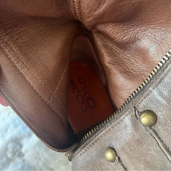 A.S.98 Military Dress Style Boots in Stone Leather Side Zip Women's 38 (US 7.5)
