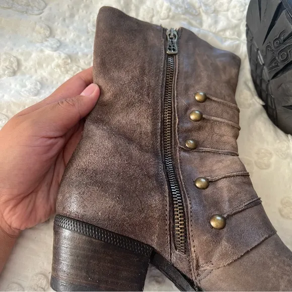 A.S.98 Military Dress Style Boots in Stone Leather Side Zip Women's 38 (US 7.5)