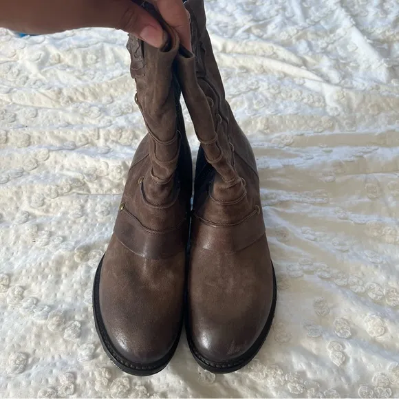 A.S.98 Military Dress Style Boots in Stone Leather Side Zip Women's 38 (US 7.5)