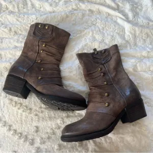 A.S.98 Military Dress Style Boots in Stone Leather Side Zip Women's 38 (US 7.5)